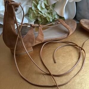 Stuart Weitzman Gladiator Lace-Up Sandals in Brown Suede